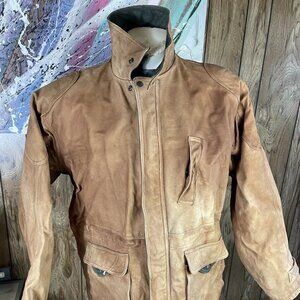 🎁 Mirage Tan Leather Bomber Field Jacket Snap Front Size XL